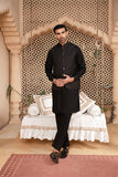 Black Blended Kurta Trouser with TR Waistcoat (3-Piece) - Image 3