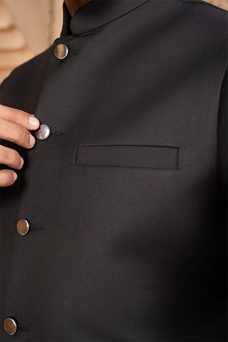 Black Blended Kurta Trouser with TR Waistcoat (3-Piece) - Image 6