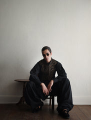 Black Embroidered Velvet Waistcoat Kurta Set (3-Piece) - Image 6