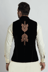 Black Velvet Copper Tilla Waistcoat (2-Piece) - Image 3