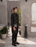 Black Embroidered Wash & Wear Waistcoat Kurta (3-Piece) - Image 5