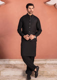 Black Wash & Wear Shalwar Kameez with TR Waistcoat (3-Piece) - Image 2