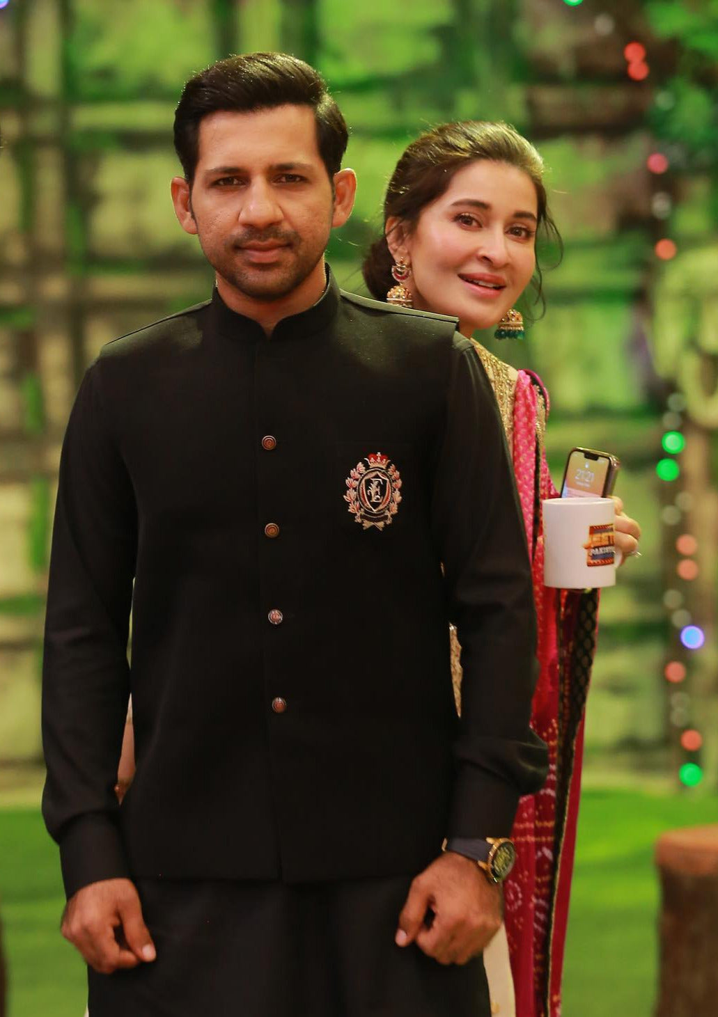 Black Embroidered European Wool Waistcoat Kurta (3-Piece) - Image 1