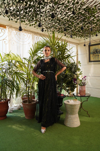 Black & Green Cut Dana Lace Cape Dress (2-Piece) - Image 5