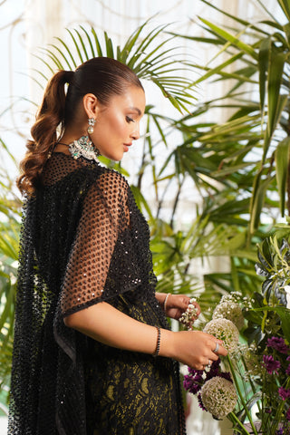 Black & Green Cut Dana Lace Cape Dress (2-Piece) - Image 7