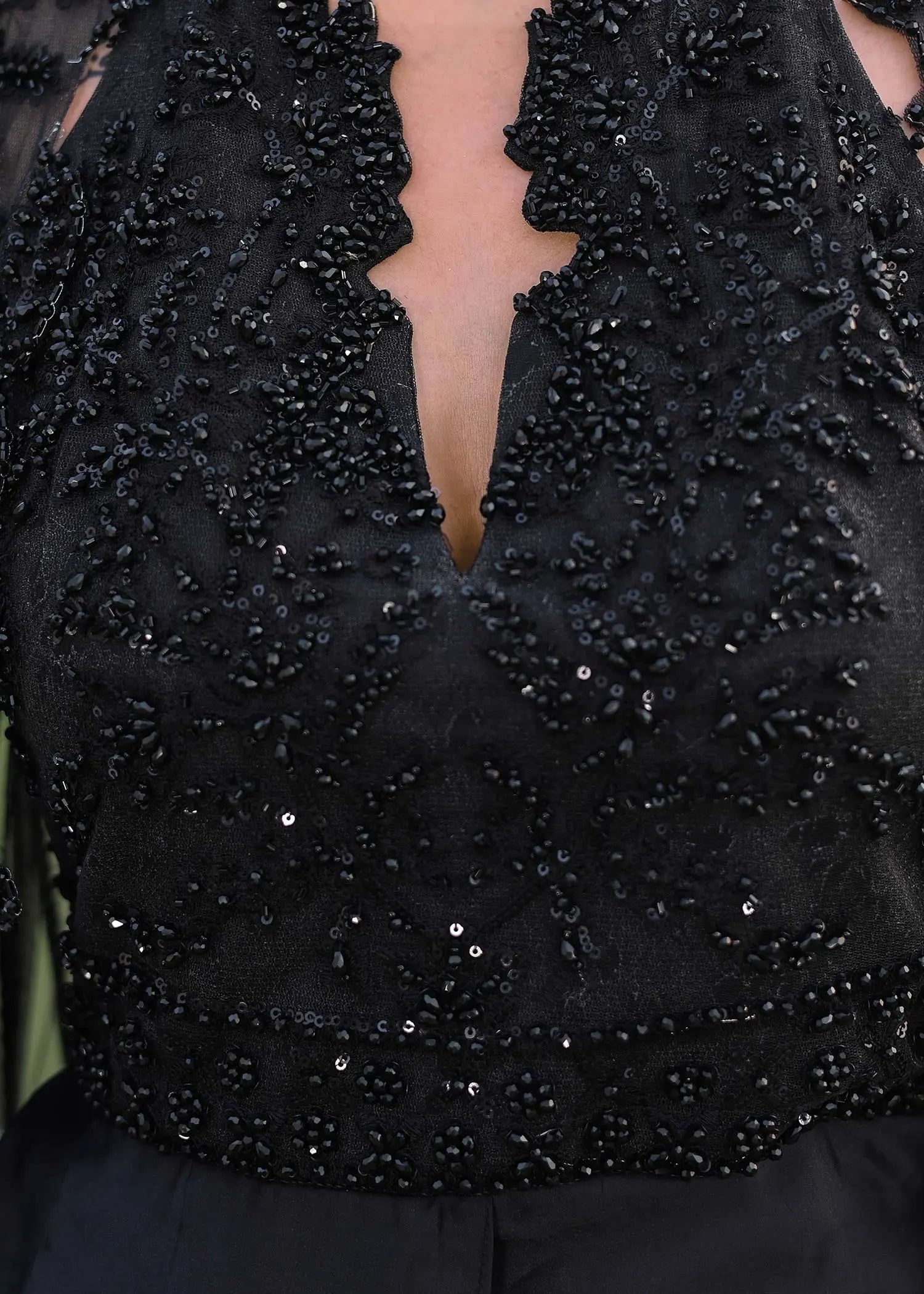 Pakistani Black Beaded Net and Silk Cape Dress (3-Piece) - Image 5