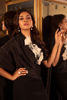 Jet Black Embellished Silk Cape Dress (1-Pc) - Image 6