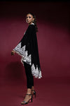 Pakistani Black Zardozi Velvet Coat Ensemble (3-Piece) - Image 4