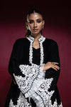 Pakistani Black Zardozi Velvet Coat Ensemble (3-Piece) - Image 6