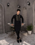 Black Embroidered Cotton Kurta Set (2-Piece) - Image 2