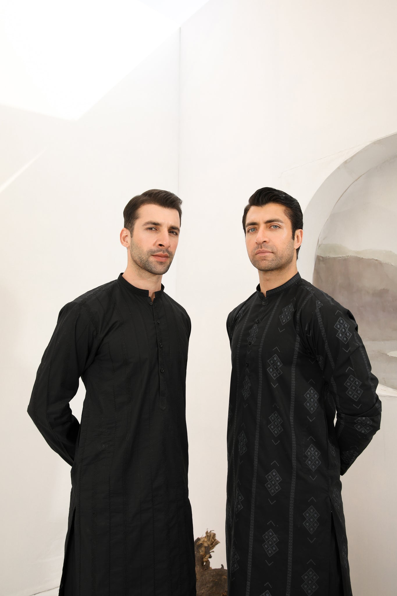 Black Schiffli Embroidered Cotton Kurta Trouser (2-Piece) - Image 7