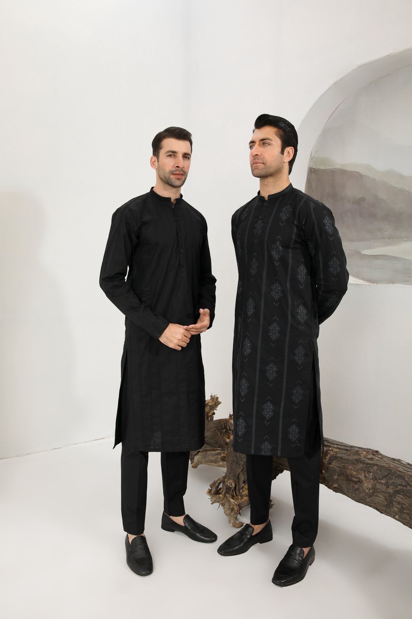 Black Schiffli Embroidered Cotton Kurta Trouser (2-Piece) - Image 8