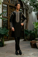 Black Embroidered Cotton-Silk Kurta (2-Piece) - Image 1