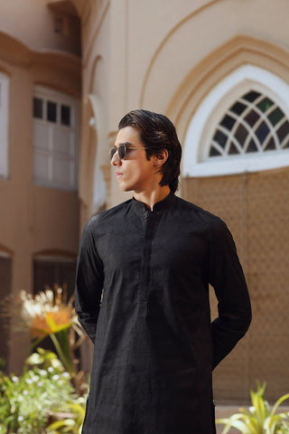 Black Embroidered Egyptian Cotton Lawn Kurta (2-Piece) - Image 5