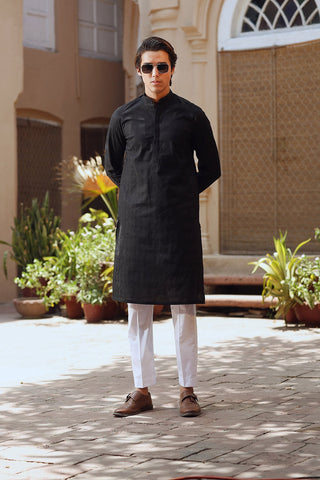 Black Embroidered Egyptian Cotton Lawn Kurta (2-Piece) - Image 6