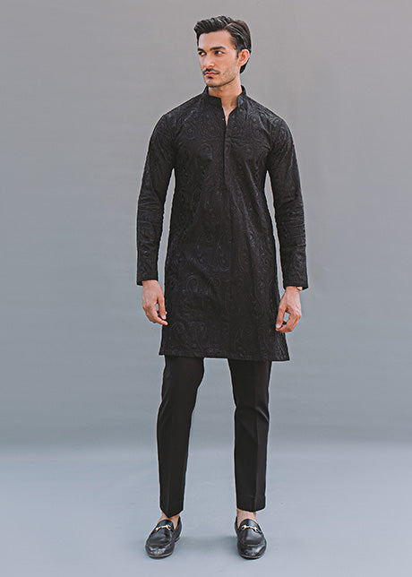 Black Embroidered Luxury Lawn Kurta (2-Piece) - Image 2