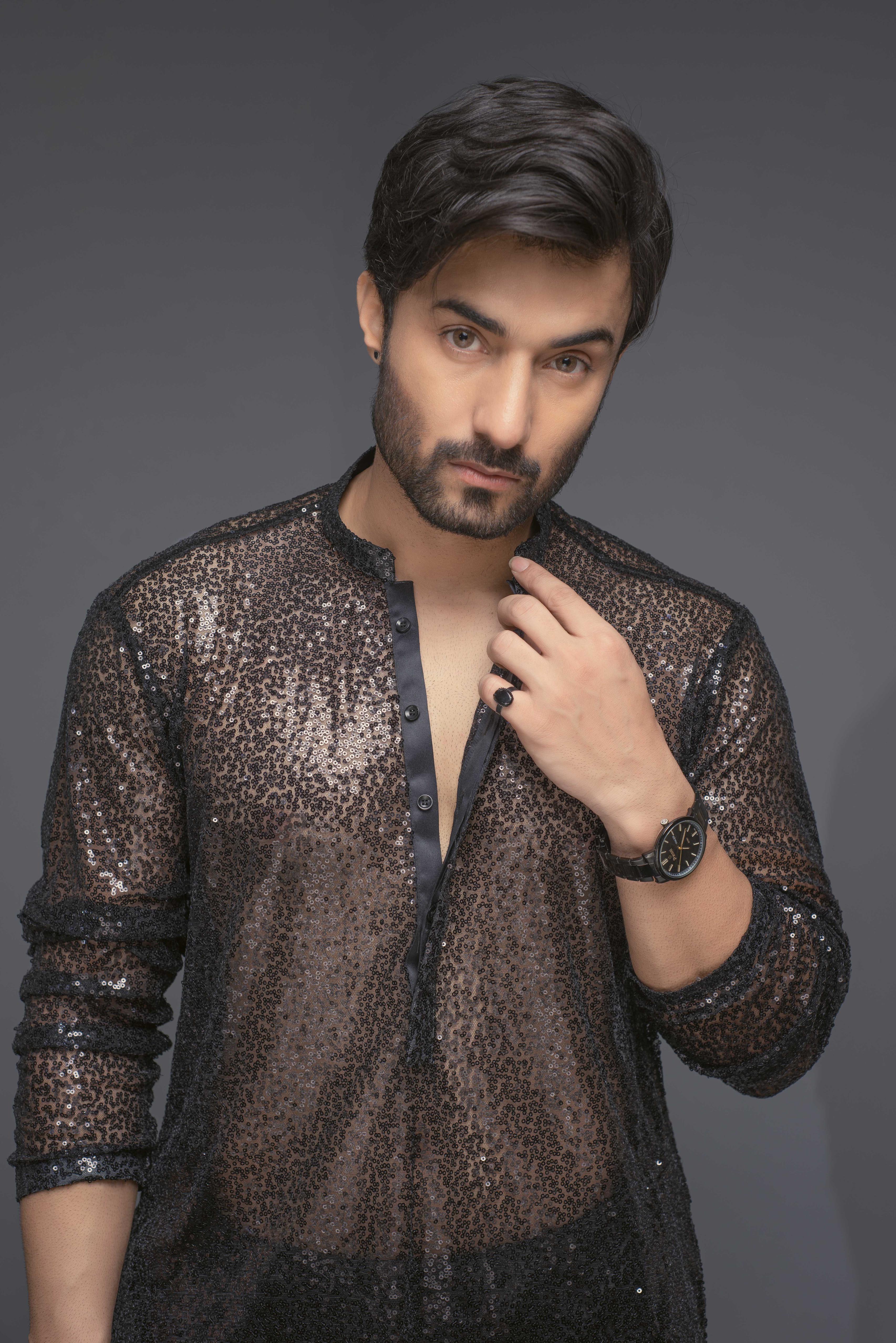 Black Sequinned Net Kurta with Pajama (2-Piece) - Image 3