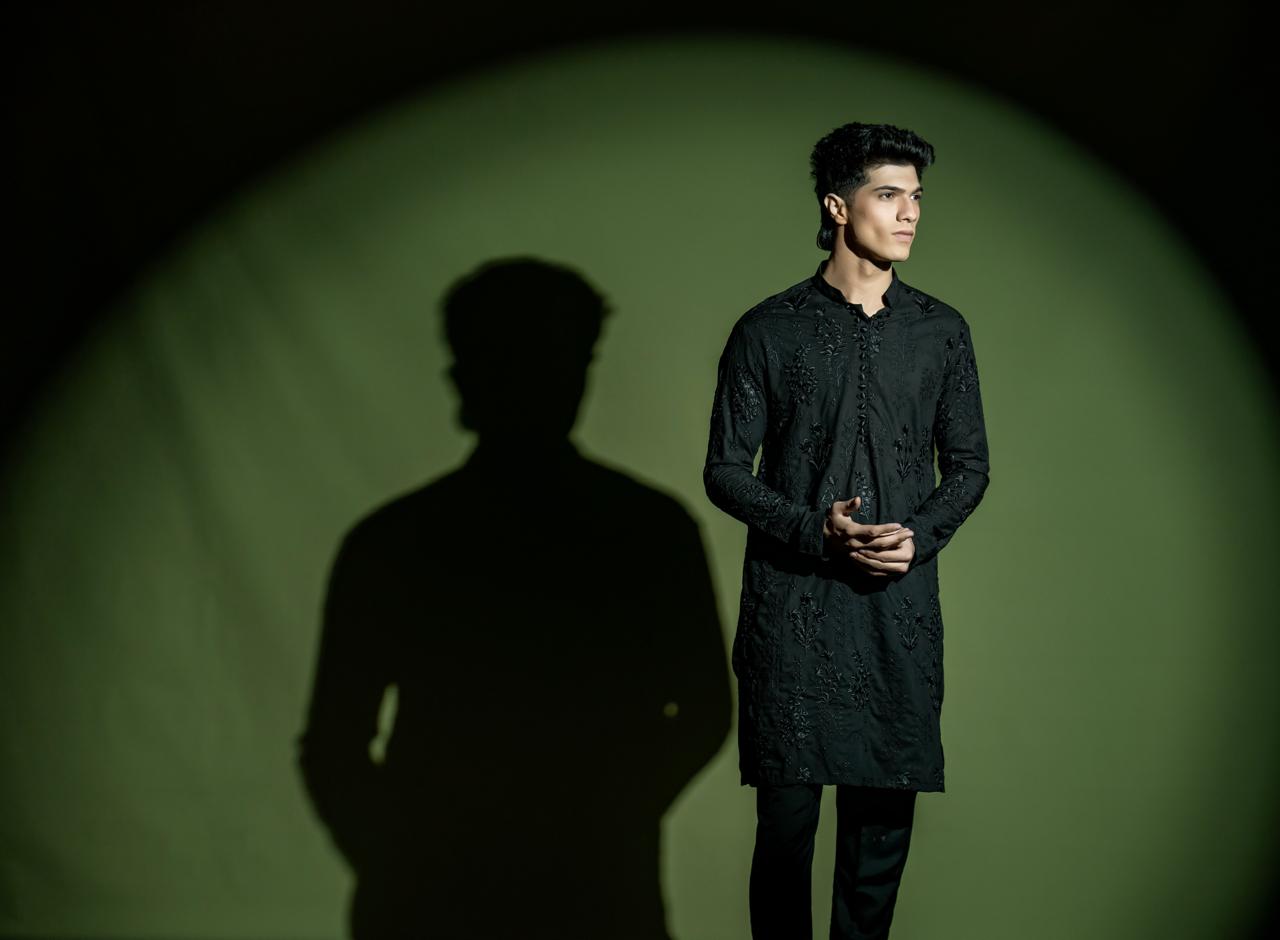 Black Embroidered Wash-and-Wear Kurta (2-Piece) - Image 5