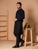 Black Embroidered Wash & Wear Kurta Trouser (2-Piece) - Image 2