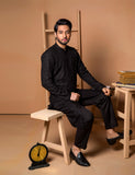 Black Embroidered Wash & Wear Kurta Trouser (2-Piece) - Image 4