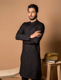 Black Embroidered Wash & Wear Kurta Trouser (2-Piece) - Image 5