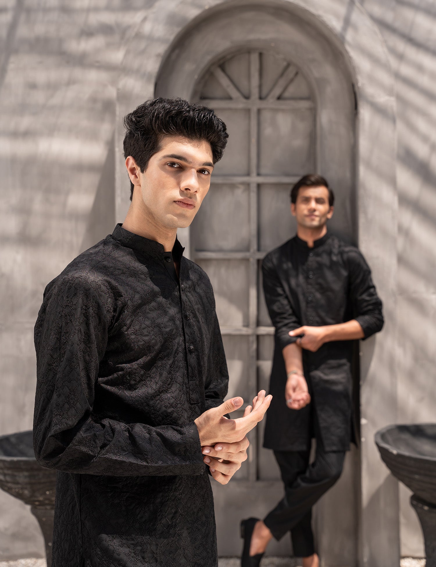 Black Embroidered Wash & Wear Kurta Trouser (2-Piece) - Image 6