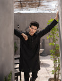 Black Embroidered Wash & Wear Kurta Trouser (2-Piece) - Image 2
