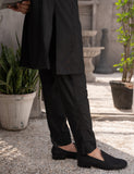 Black Embroidered Wash & Wear Kurta Trouser (2-Piece) - Image 5