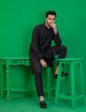 Black Embroidered Wash N Wear Kurta (2-Piece) - Image 6