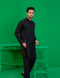 Black Embroidered Wash N Wear Sherwani-Style Kurta (2-Piece) - Image 4
