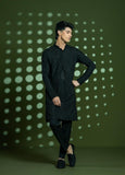 Black Embroidered Wash-and-Wear Kurta Set (2-Piece) - Image 8
