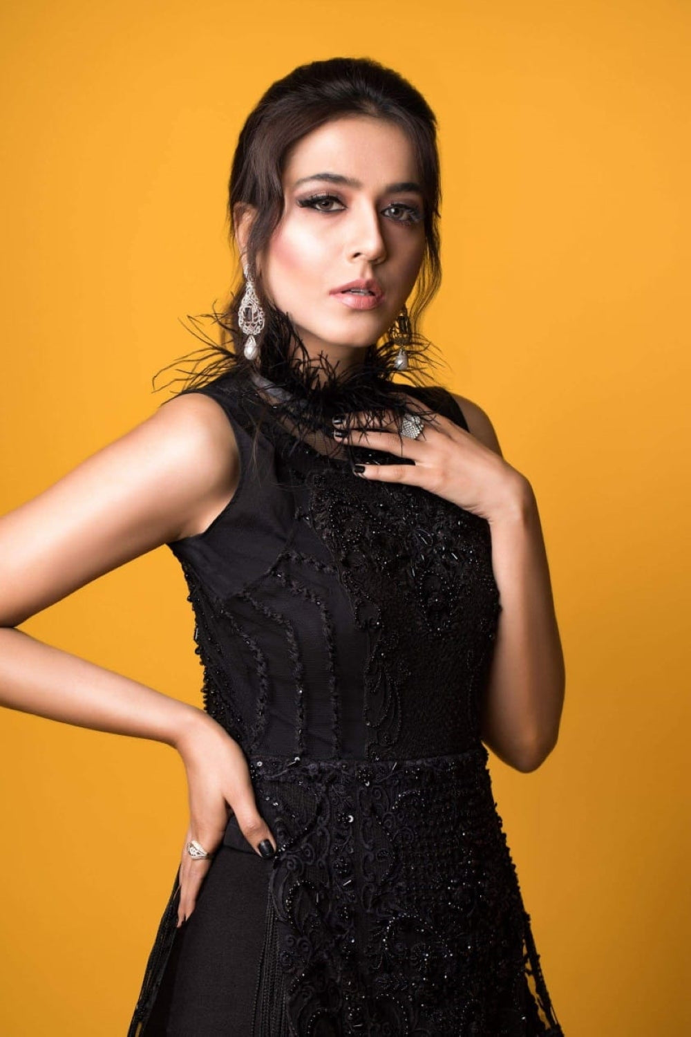 Pakistani Black Beaded Fringe Hem Party Dress (1-Pc) - Image 5