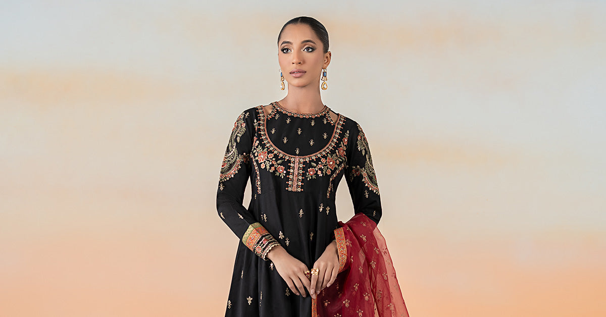 Black Embroidered Lawn Frock (3-Piece) - Image 8