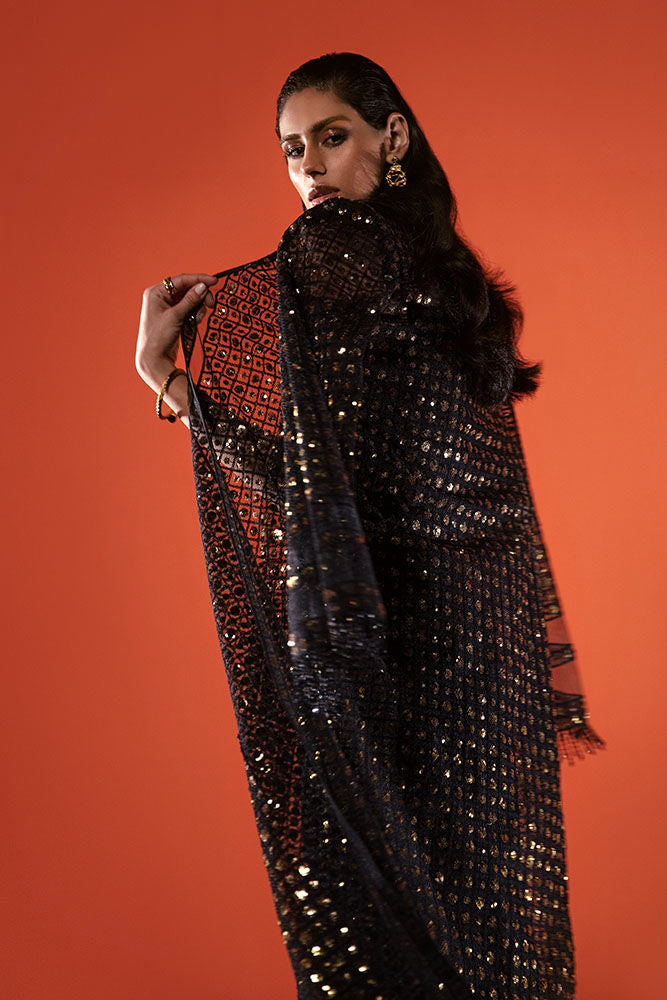 Black Hand-Embellished Sequin Net Gown (2-Piece) - Image 4