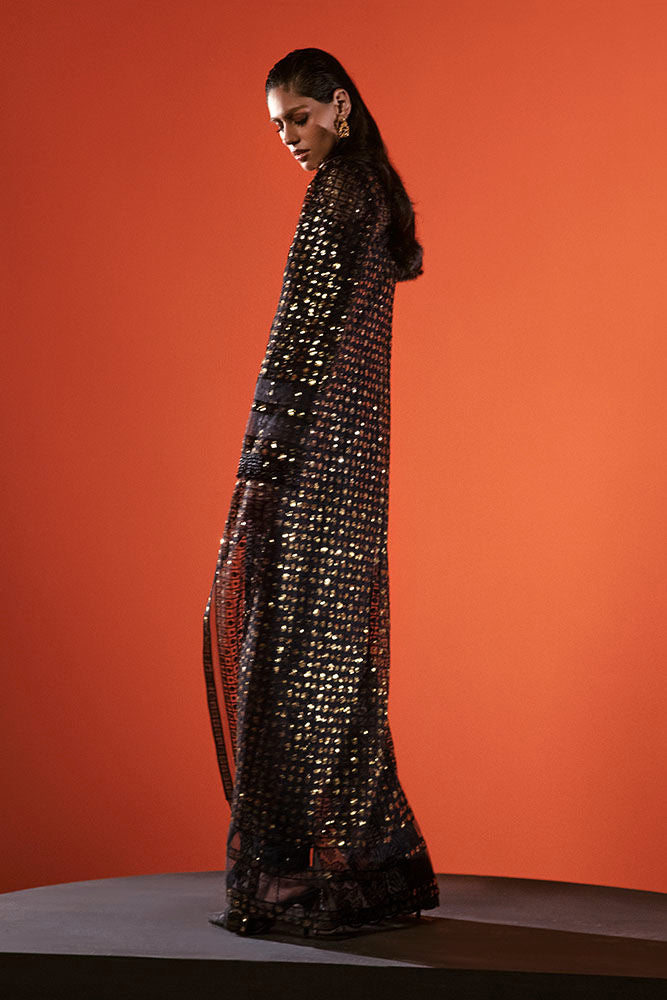 Black Hand-Embellished Sequin Net Gown (2-Piece) - Image 6