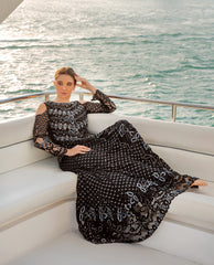 Pakistani Jet Black Embellished Net Long-Tail Maxi (1-Pc) - Image 2