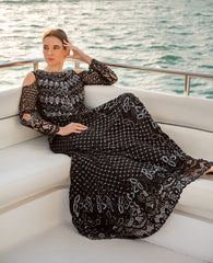 Pakistani Jet Black Embellished Net Long-Tail Maxi (1-Pc) - Image 3