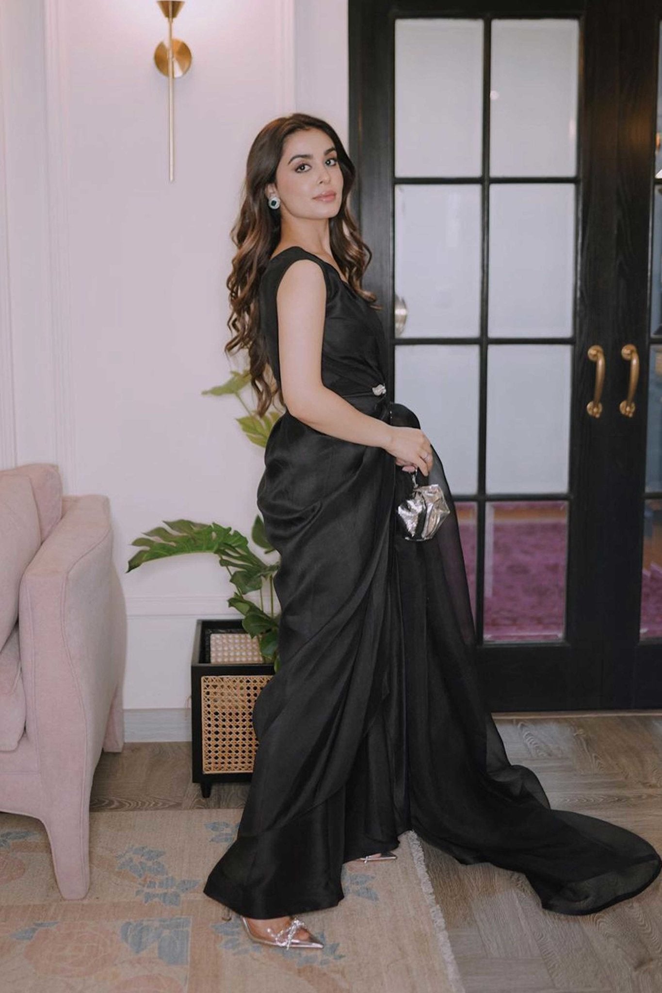 Pakistani Black Crystal Zardozi Organza Gown (3-Piece) - Image 5