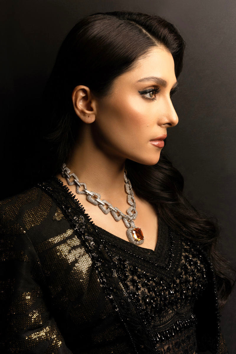 Black Sequinned Crystal Hand-Embroidered Gown (3-Piece) - Image 8