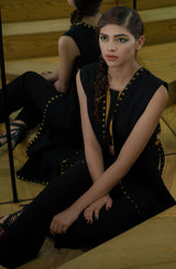 Black Embroidered Midi Jacket with Marble Detailing (3-Piece) - Image 3