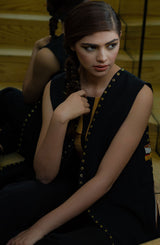 Black Embroidered Midi Jacket with Marble Detailing (3-Piece) - Image 4