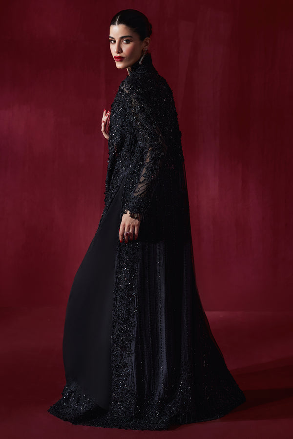 Black Beaded Cutwork Net & Silk Jacket (3-Piece) - Image 5