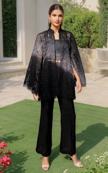 Black Embroidered Organza Jacket (2-Piece) - Image 2