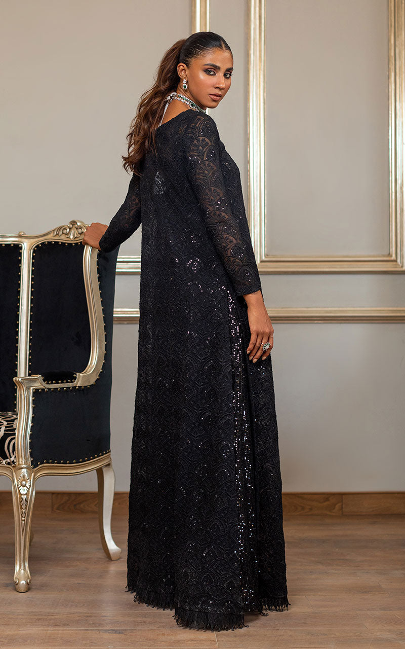 Black Embroidered Chiffon Jacket with Sequin Jumpsuit (2-Piece) - Image 2