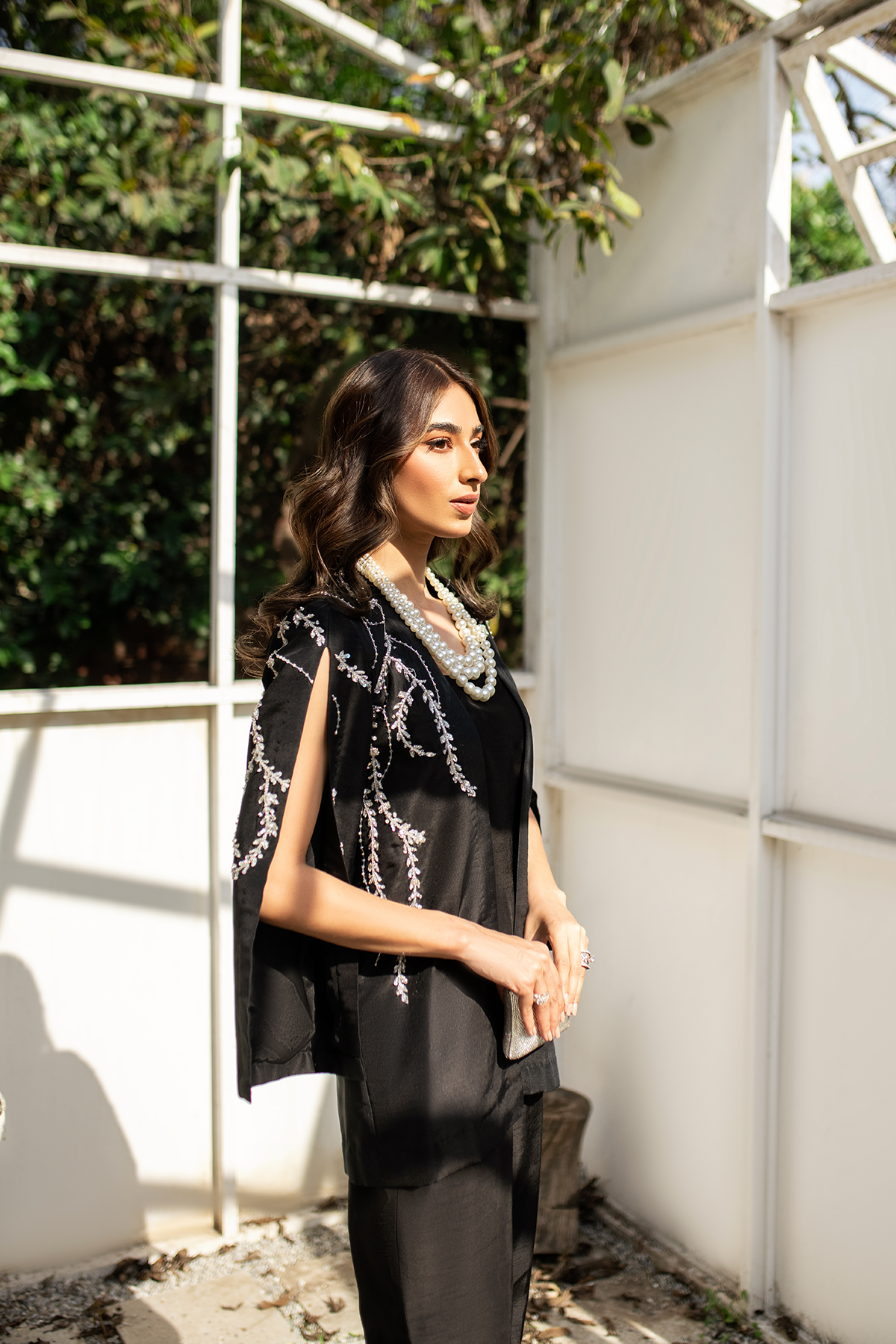 Black Hand-Embellished Raw Silk Jacket with Jumpsuit (2-Piece) - Image 5