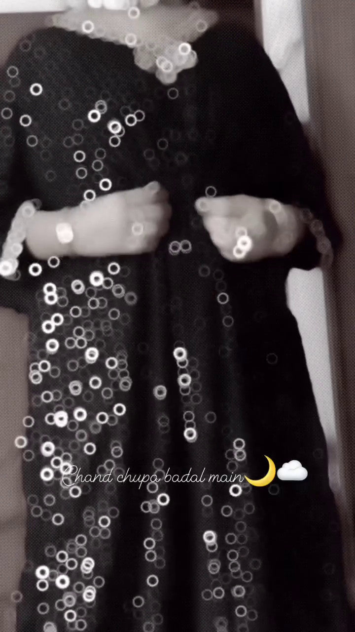 Black Embroidered Chiffon Long Kaftan (1-Pc) - Image 18