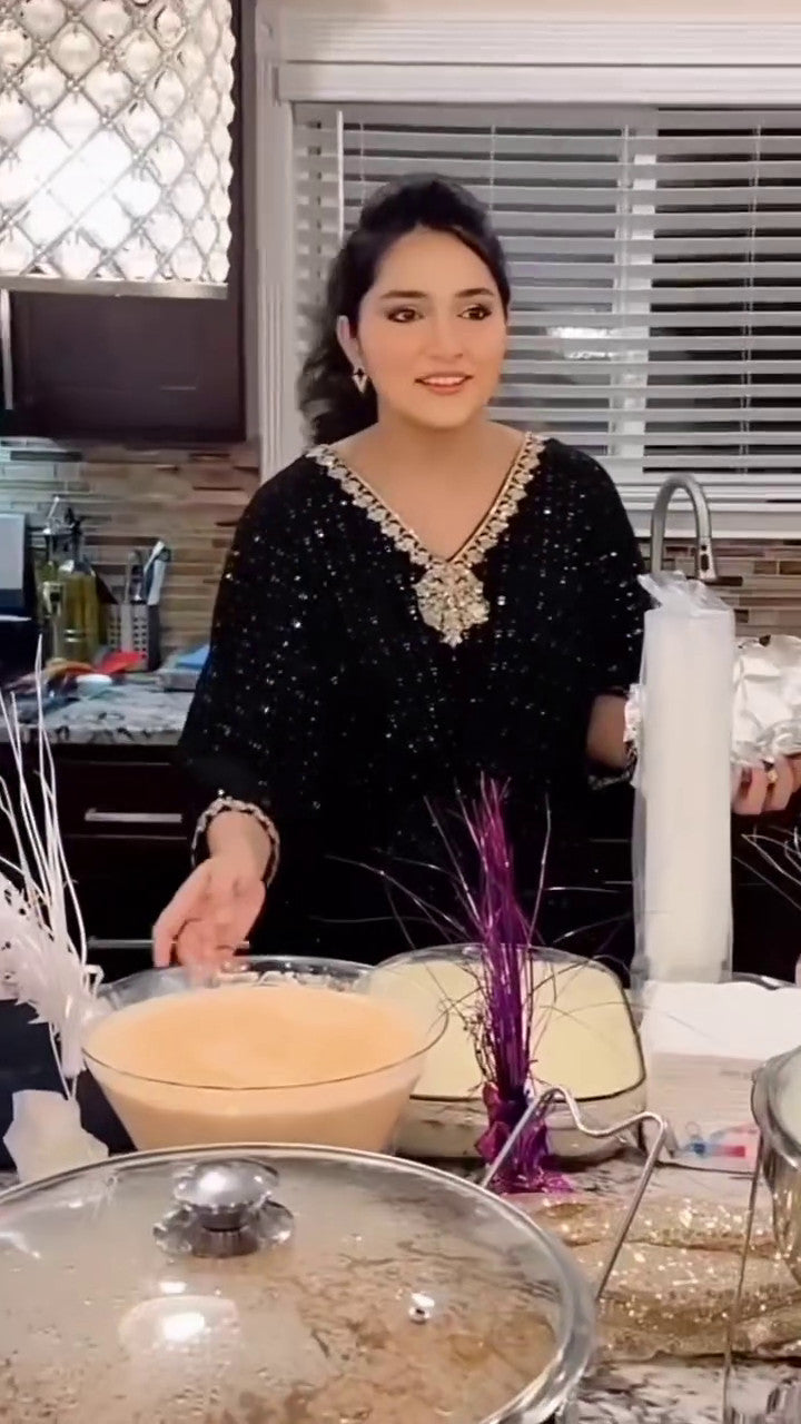 Black Embroidered Chiffon Long Kaftan (1-Pc) - Image 19