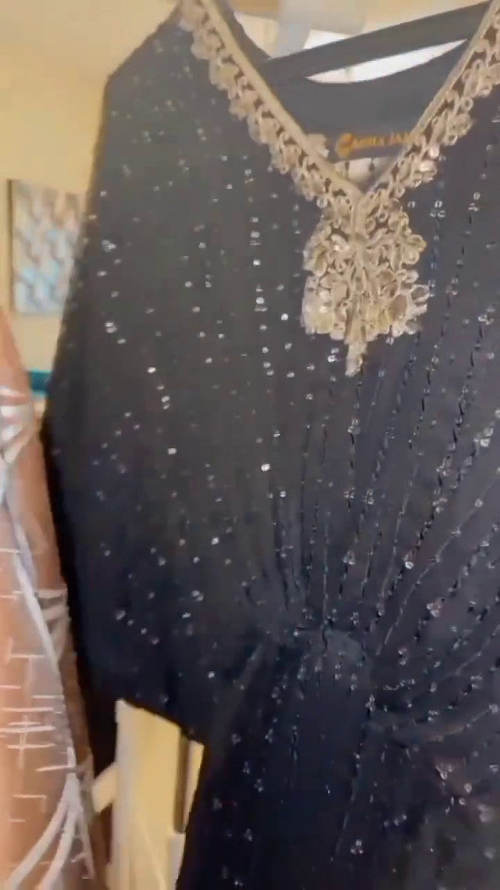 Black Embroidered Chiffon Long Kaftan (1-Pc) - Image 20