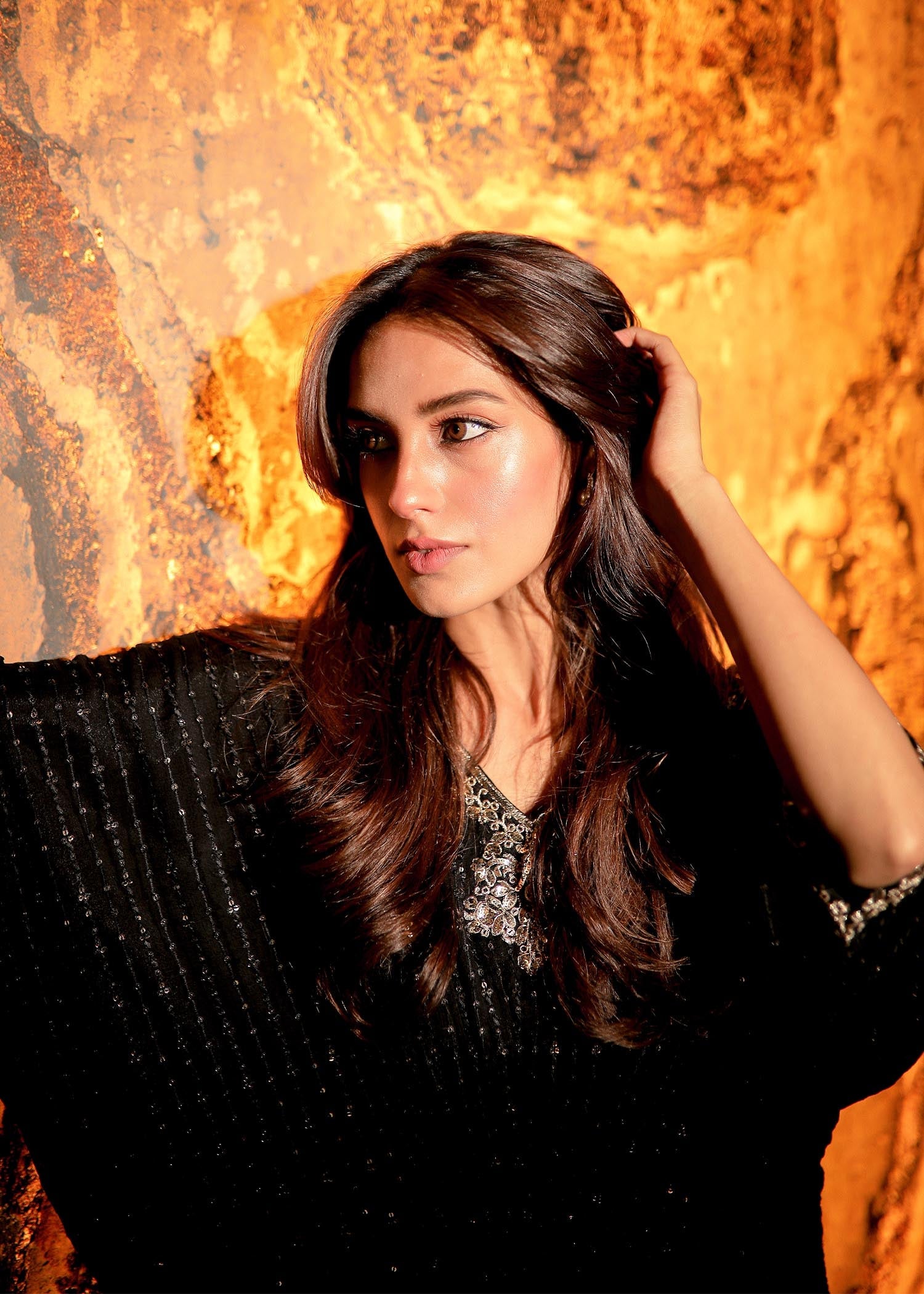 Black Embroidered Chiffon Long Kaftan (1-Pc) - Image 4