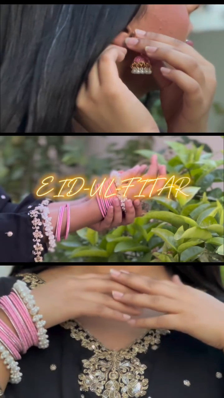 Pakistani Black Embroidered Chiffon Kaftan (1-Pc) - Image 6